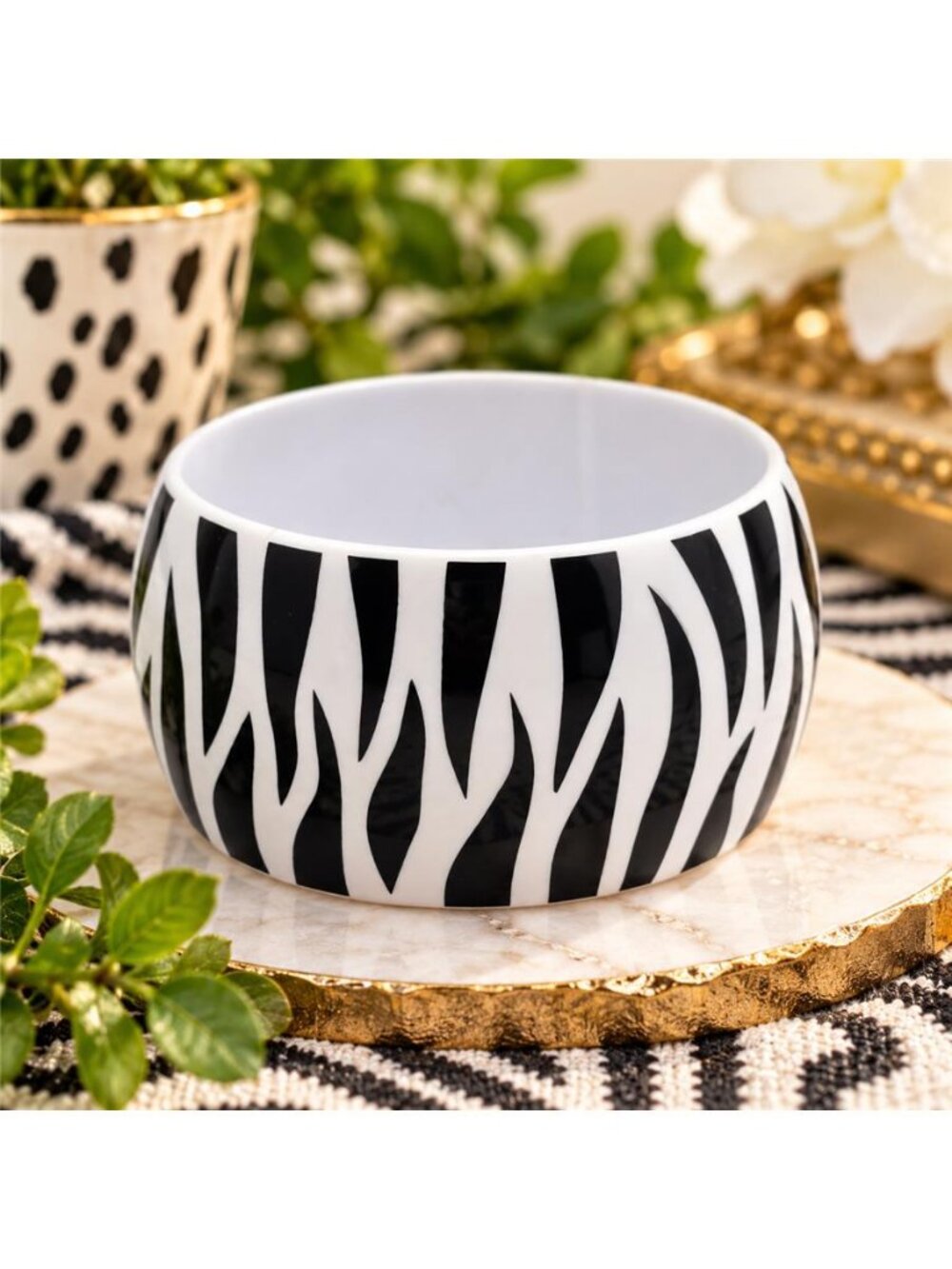Black White Zebra Print Wide Acrylic Bangle Bracelet Retro Mod 8" Vintage